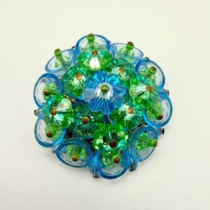 Unbranded-Vintage 1960-Brooch Pin-UV Glow Margarita Blue & Green Lucite-EUC